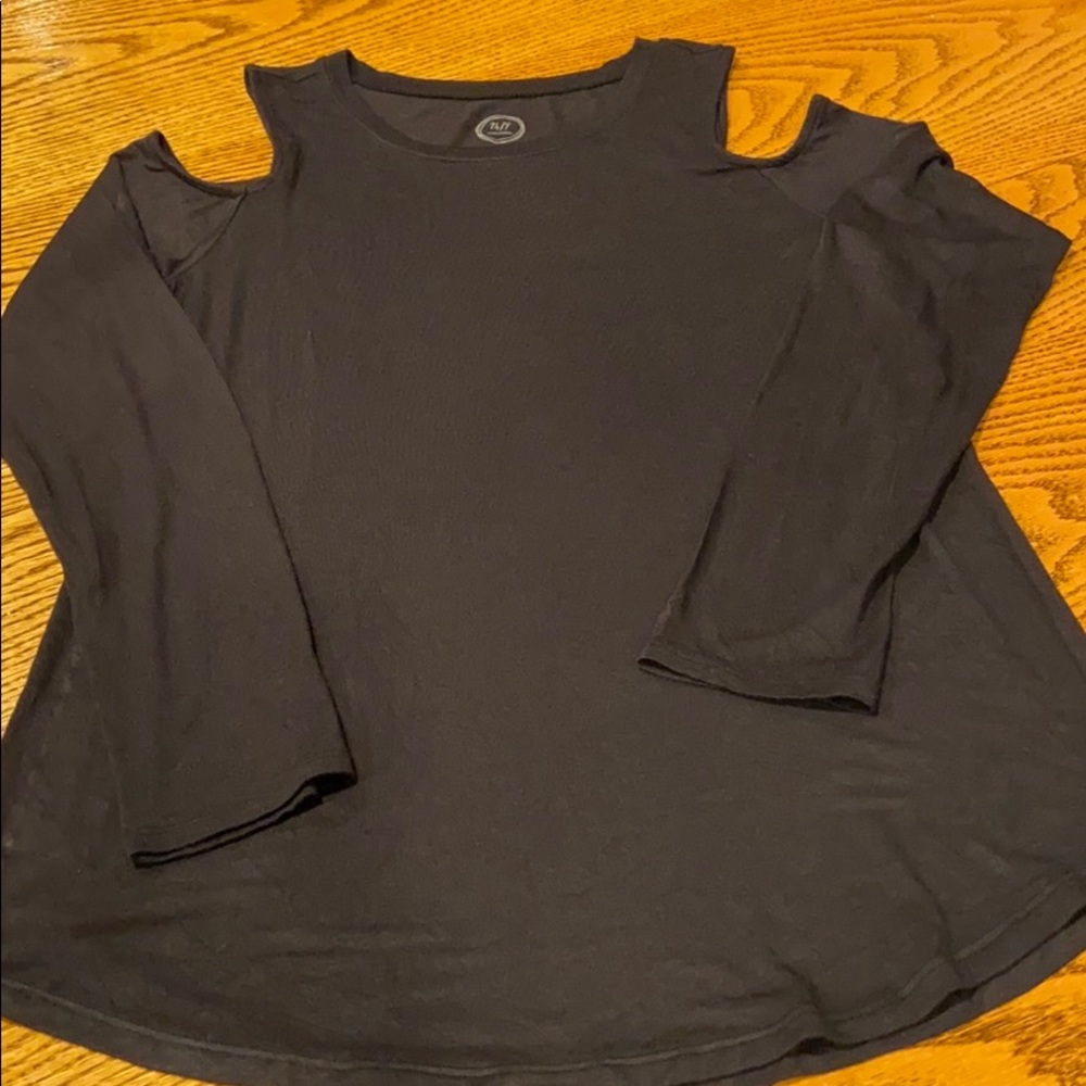 Black 24/7 long sleeve open shoulder T-Shirt